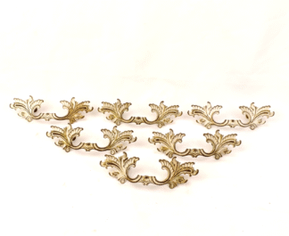 Vintage MCM Lot of 6 French Provincial Drawer Pulls Brass Plated / White 2.5"