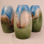 Set 3 Handblown Art Glass Pendant Lamp Shade 7.75" Sea & Earth Swirl Earth Tone