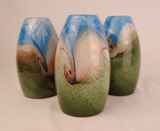 Set 3 Handblown Art Glass Pendant Lamp Shade 7.75" Sea & Earth Swirl Earth Tone