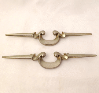 2 Vintage MCM Silver Toned Metal Dresser Drawer Pulls Handles Geometric Abstract