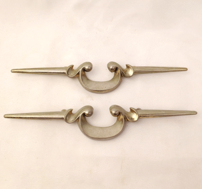 2 Vintage MCM Silver Toned Metal Dresser Drawer Pulls Handles Geometric Abstract