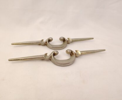 2 Vintage MCM Silver Toned Metal Dresser Drawer Pulls Handles Geometric Abstract - Image 2