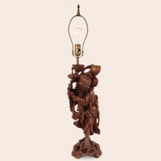 VTG Shouxing Shoulao Ornate Carved Wood Lamp Sculpture Statue Immortal/Longevity