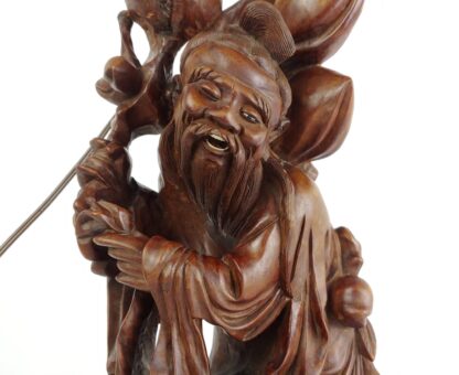 VTG Shouxing Shoulao Ornate Carved Wood Lamp Sculpture Statue Immortal/Longevity - Image 14