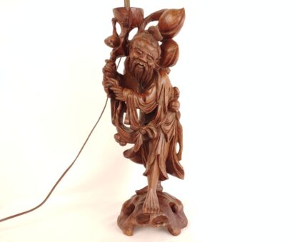 VTG Shouxing Shoulao Ornate Carved Wood Lamp Sculpture Statue Immortal/Longevity - Image 2