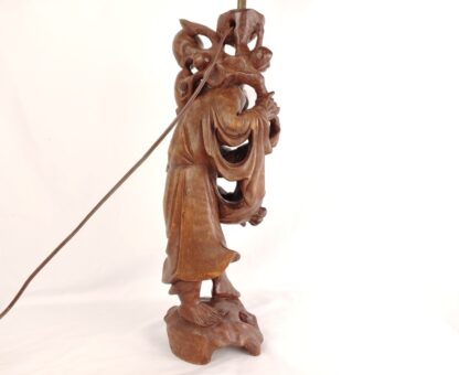 VTG Shouxing Shoulao Ornate Carved Wood Lamp Sculpture Statue Immortal/Longevity - Image 3