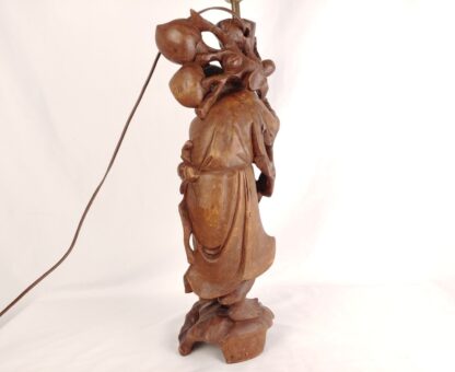 VTG Shouxing Shoulao Ornate Carved Wood Lamp Sculpture Statue Immortal/Longevity - Image 4