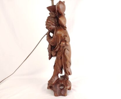 VTG Shouxing Shoulao Ornate Carved Wood Lamp Sculpture Statue Immortal/Longevity - Image 5
