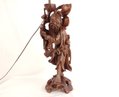 VTG Shouxing Shoulao Ornate Carved Wood Lamp Sculpture Statue Immortal/Longevity - Image 6