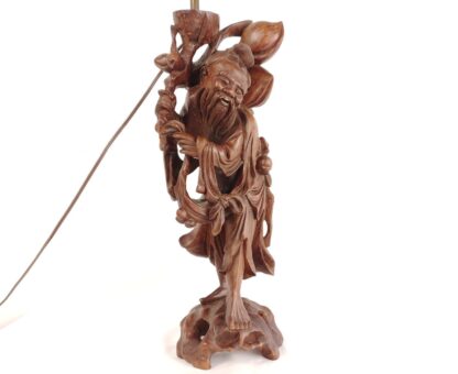 VTG Shouxing Shoulao Ornate Carved Wood Lamp Sculpture Statue Immortal/Longevity - Image 7