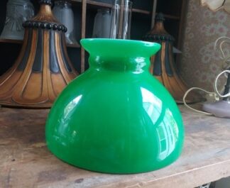 VTG Emerald Green Painted Milk Glass Lamp Shade Replacement Student  8" Fitter