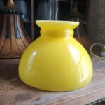 VTG Yellow Painted Milk Glass Lamp Shade Replacement Student  8" Fitter