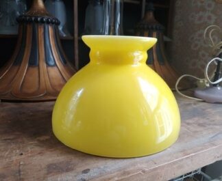 VTG Yellow Painted Milk Glass Lamp Shade Replacement Student  8" Fitter