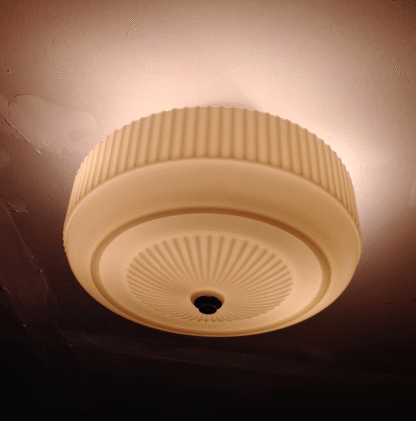 VTG 10" Milk Glass Ceiling Light Shade Ribbed Cake Minimal Elegant Art Deco MCM