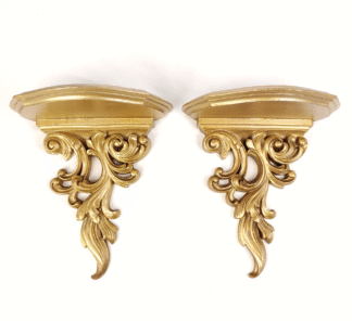 VTG Syroco Ornate Wall Shelves Sconces 8.5" Wood Gold Hollywood Regency Decor
