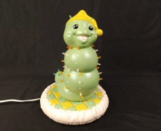 VTG Atlantic Mold Ceramic Green Glow Worm Tree Hand Painted Lamp Light + Base
