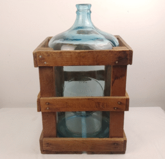 VTG Belmont Springs 5 Gallon Water Bottle +Crate Blue Glass Jug Beer Wine Carboy